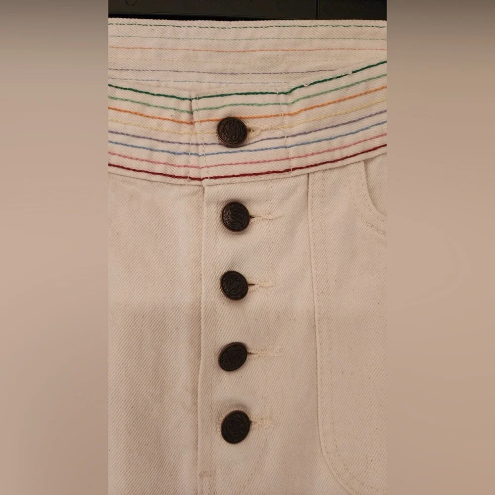 REDONE Blanca Miró Stove Pipe Embroidered High Rise Straight Jeans Cream Size 27